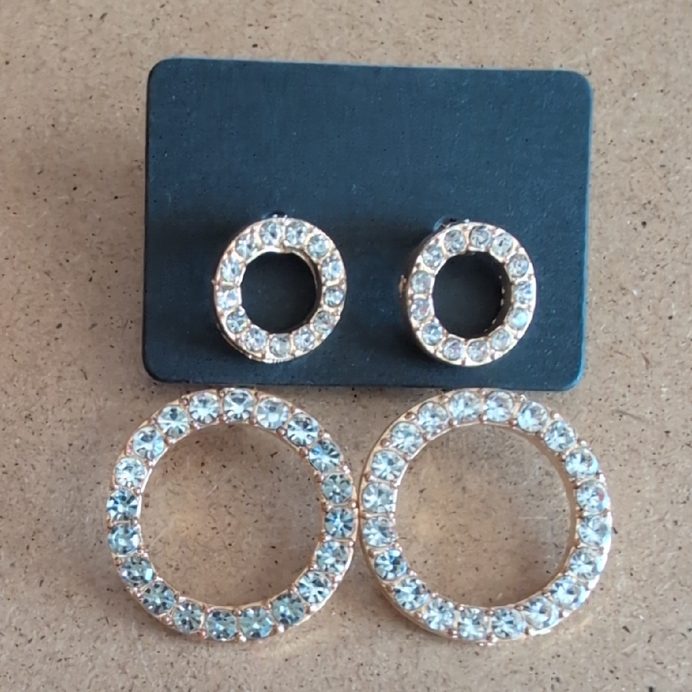 Elegant Gold and Silver Crystal Earrings Stud & Jacket Set